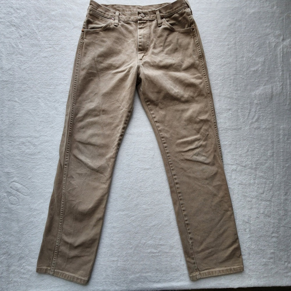 Wrangler Denim Jeans Mens 31W 30L Tan Straight Leg Workwear Western Cowboy Beige